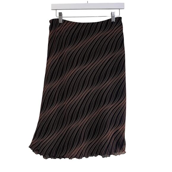 Casual Corner Womens Skirt Size 12 Wavy Stripe Ruffle Knee Length Black Orange - Picture 1 of 7